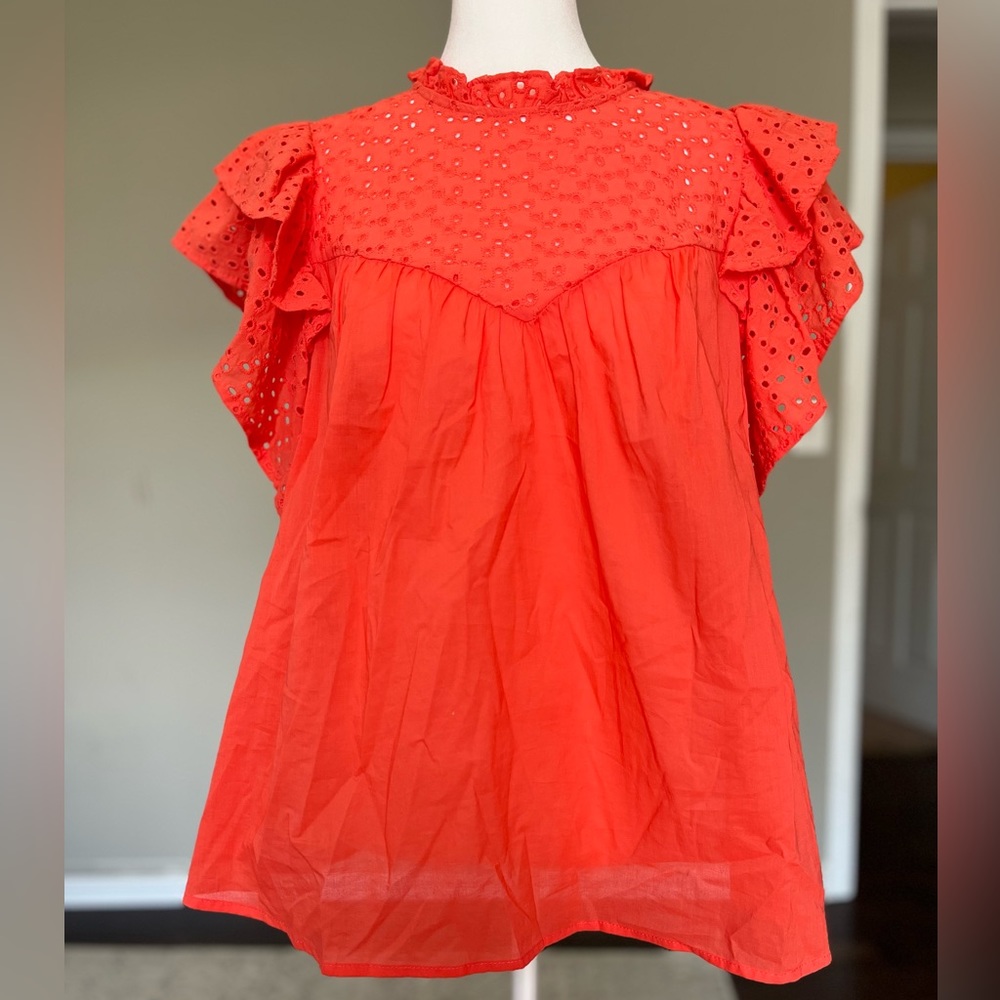 A New Day flutter sleeve eyelet blouse